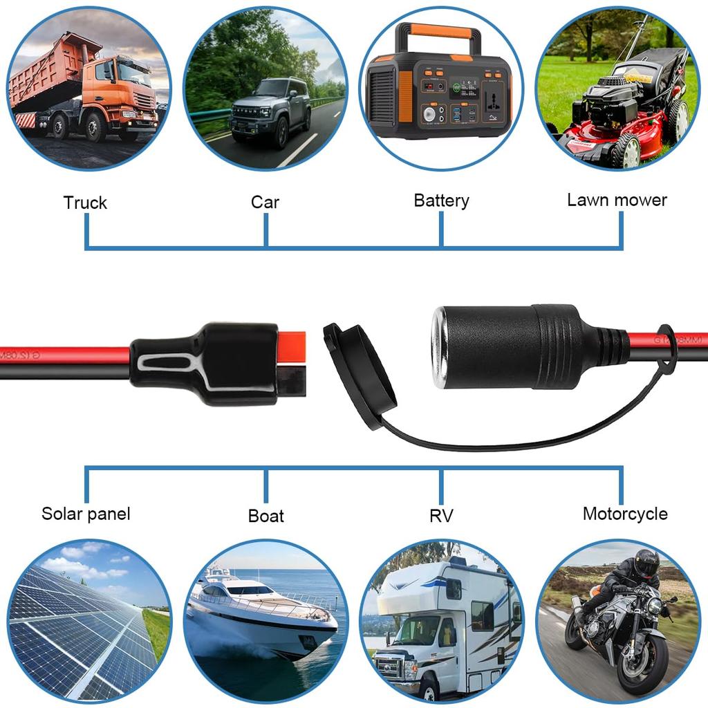 Xiatiaosann Cigarette Lighter Socket Female to 45A Connector Cable, 12AWG Solar Panel Connector to