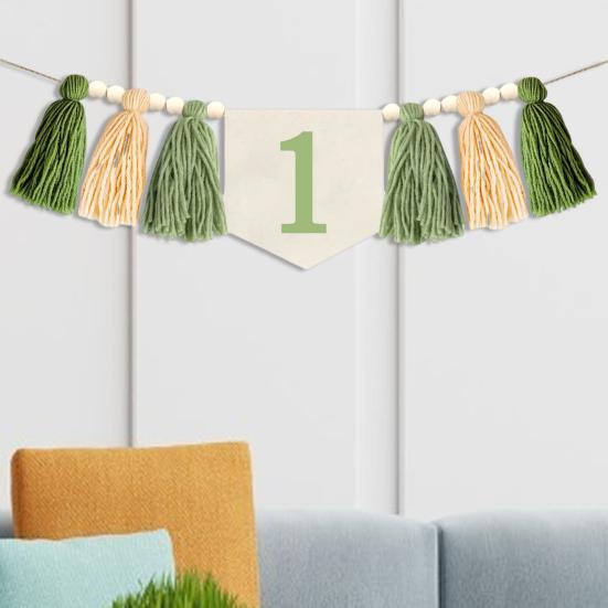 1st Birthday High Chair Banner Decoration Green Tassel Themed Birthday Party Decoration Girl Baby Shower Wall Hanging Banner