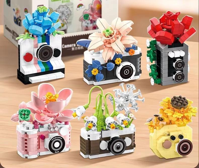 Creative Retro Photo Camera&Flowers Building Blocks Diy Toys Small Particle Bricks Assembly Puzzle Toys For Christmas Gifts