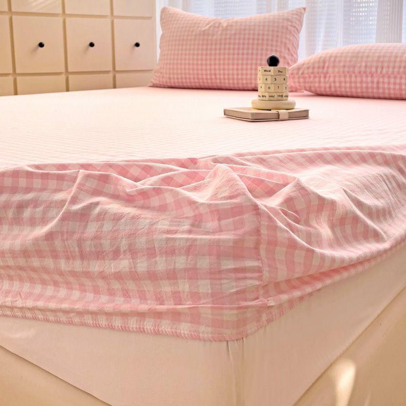 Комплект из трех простыней в полоску из стираного хлопка в японском стиле, полное покрытие, нескользящая цельная простыня, матрас Simmons, защита от пыли