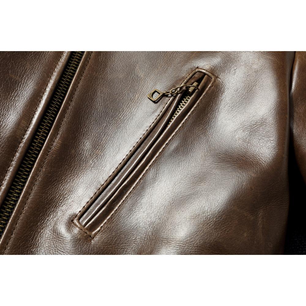 Китайский размер, стиль RL, верхний слой, вощеная воловья кожа, мужская куртка с воротником-стойкой, коричневое пальто, мужская байкерская куртка, весна-осень