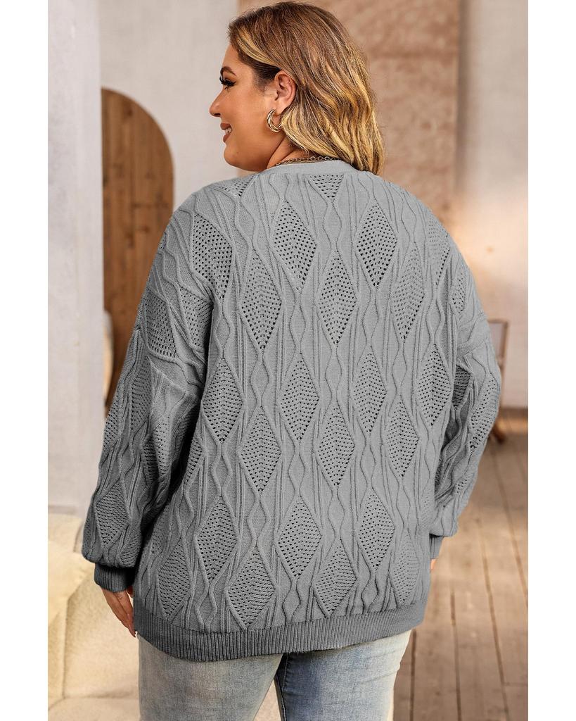 Azura Exchange Gray Plus Size Knitted Hollow Out Button Up Cardigan