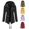 Womens Lightweight Hooded Trench Coat Mid-Length Rain Jacket With Waist Drawstring - Casual Chic Outerwear