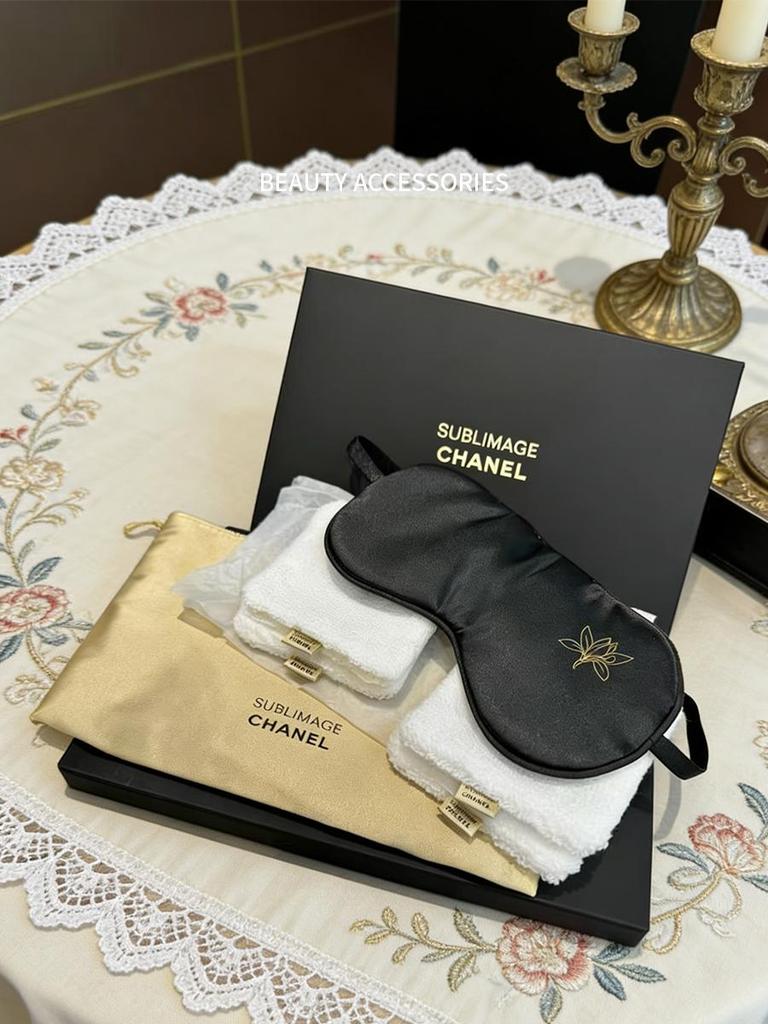 SUBLIMAGE CHANEL Набор для путешествий, Сатиновая маска для сна, Косметичка и полотенце для лица в подарочной коробке, Аксессуар для красоты от люксового бренда