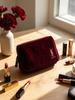 Косметичка YSL из бордового бархата, Роскошная косметичка от бренда красоты, Портативная маленькая сумочка на молнии для помады, наушников, ключей