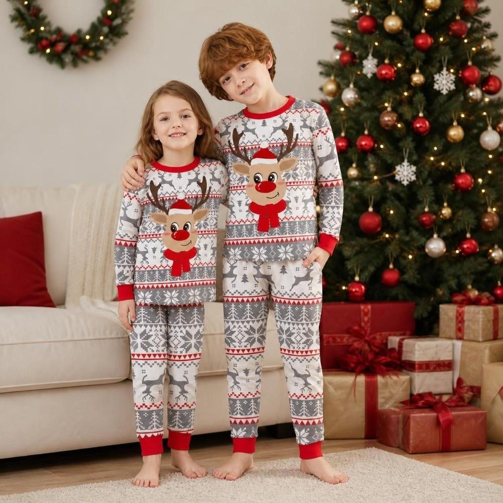 Long Sleeve Family Matching Pyjamas Xmas Deer Top+Pants New Christmas Pyjamas Set Men Women