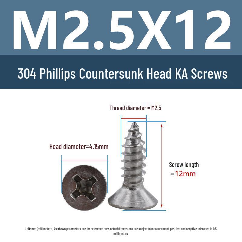 Yigu 304 Stainless Steel Phillips Flat Head Self-Tapping Screws M1-M2.5