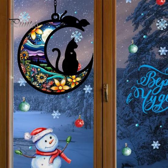 Hanging Ornament Colourful Cat/Dog On The Moon Design with Hanging Hole Vibrant Color Window Hanging Memorial Pendant Home Decoration