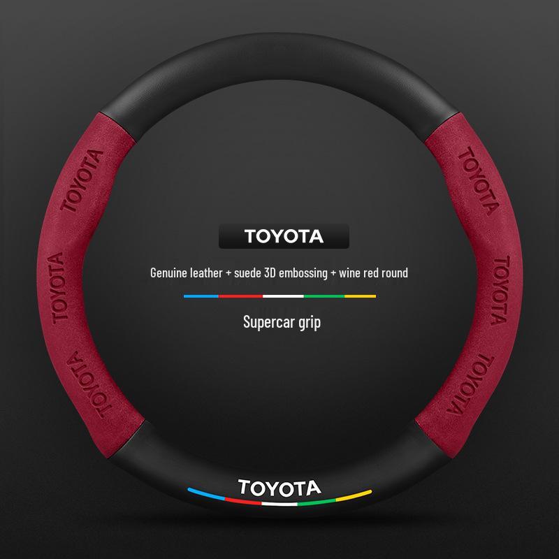 Нескользящая кожаная накладка на руль Toyota Prado из углеродного волокна