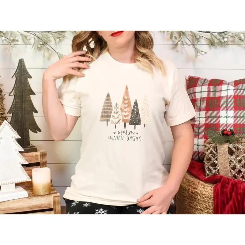 Hygge Christmas Tree T Shirt Warm Wishes Holiday Party Teeshirt Cute Xmas Tee For Unisex Her