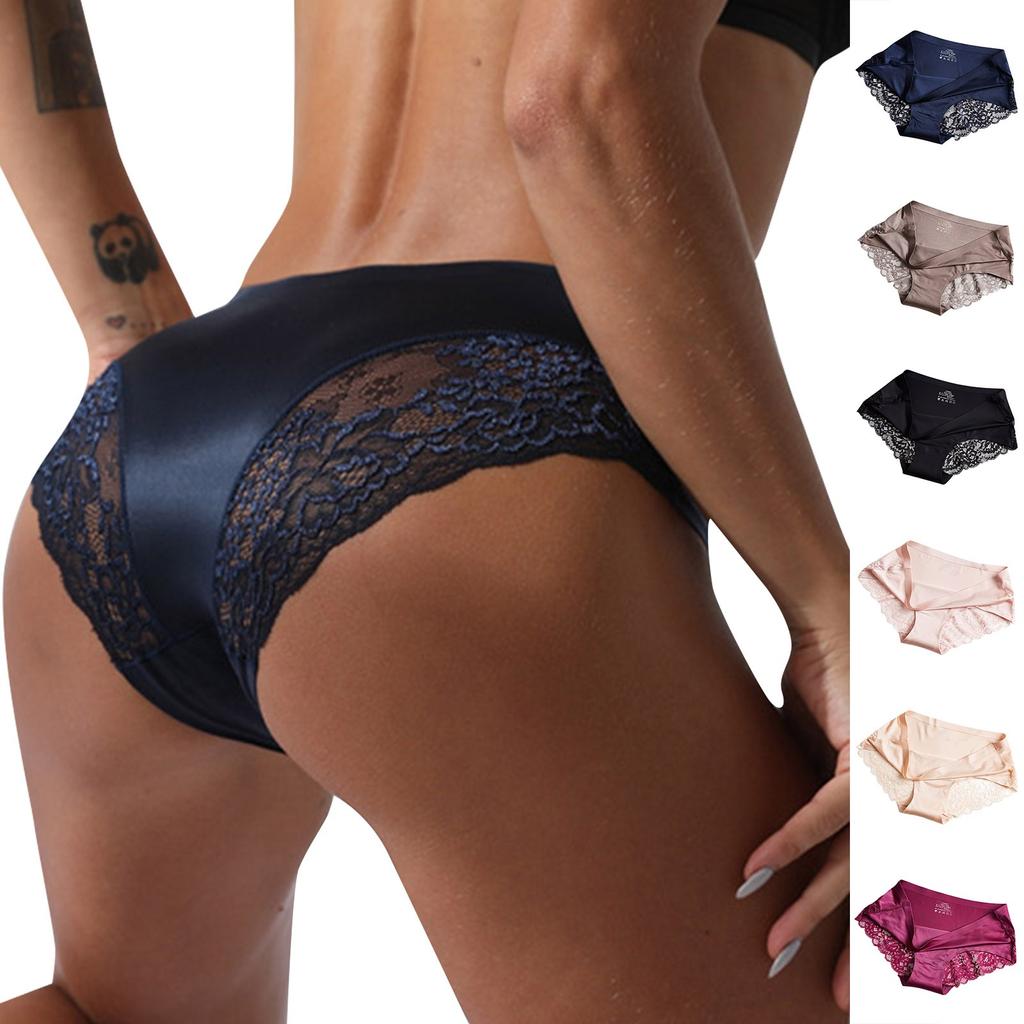 Ladies Sexy Lace Panties One Oiece Ice Silk Seamless Low-waist Briefs