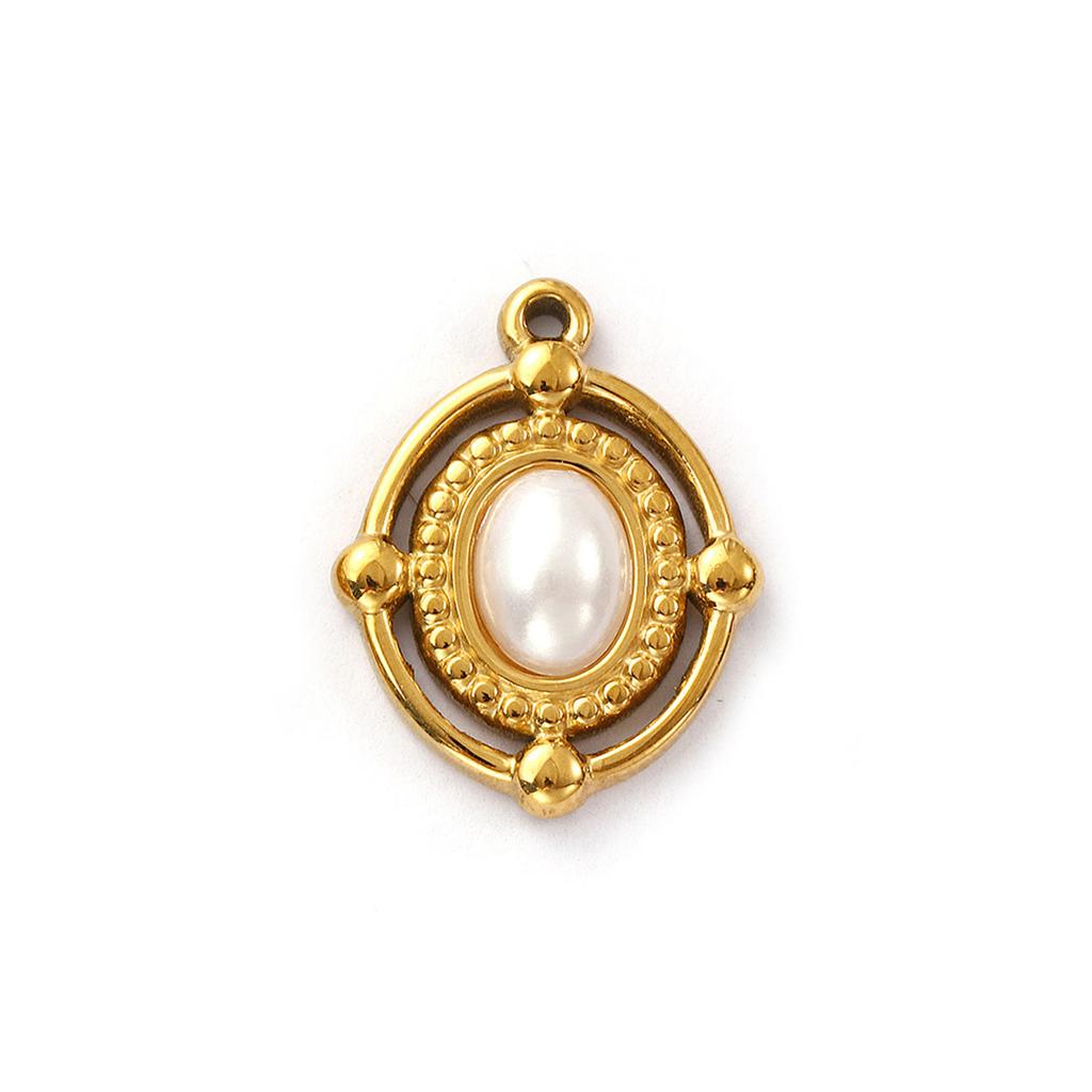 2 PCs 304 Stainless Steel Charms 18K Gold Plated White Acrylic Imitation Pearl Pendants For DIY Jewelry Making Necklace Findings