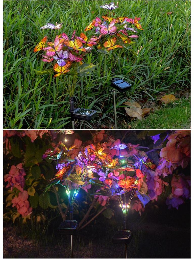 Солнечный светодиодный садовый светильник в виде бабочки и цветка, уличная декоративная лампа