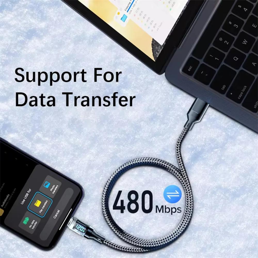 120 Вт светодиодный цифровой дисплей, быстрая зарядка, USB-кабель типа C для Samsung, Xiaomi, Huawei, шнур для быстрой зарядки данных