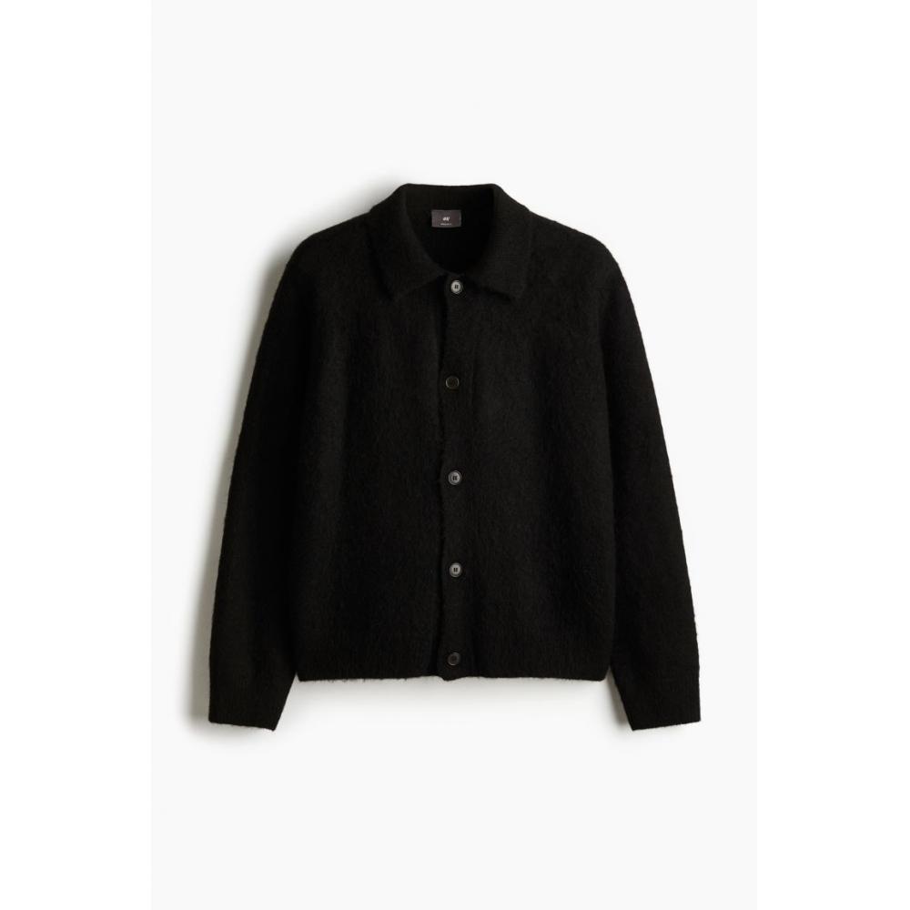 Кардиган HM Regular Fit из шерстяной смеси, черный