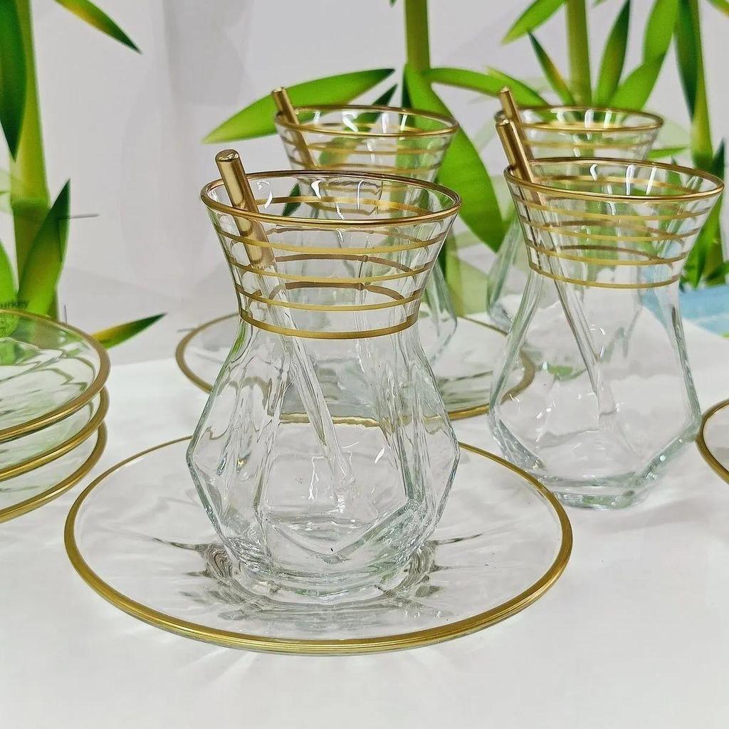 Декоративный чайный набор из 12 предметов и блюдца, модель с позолоченной линией, вышитый чайный сервиз в турецком стиле на 6 человек