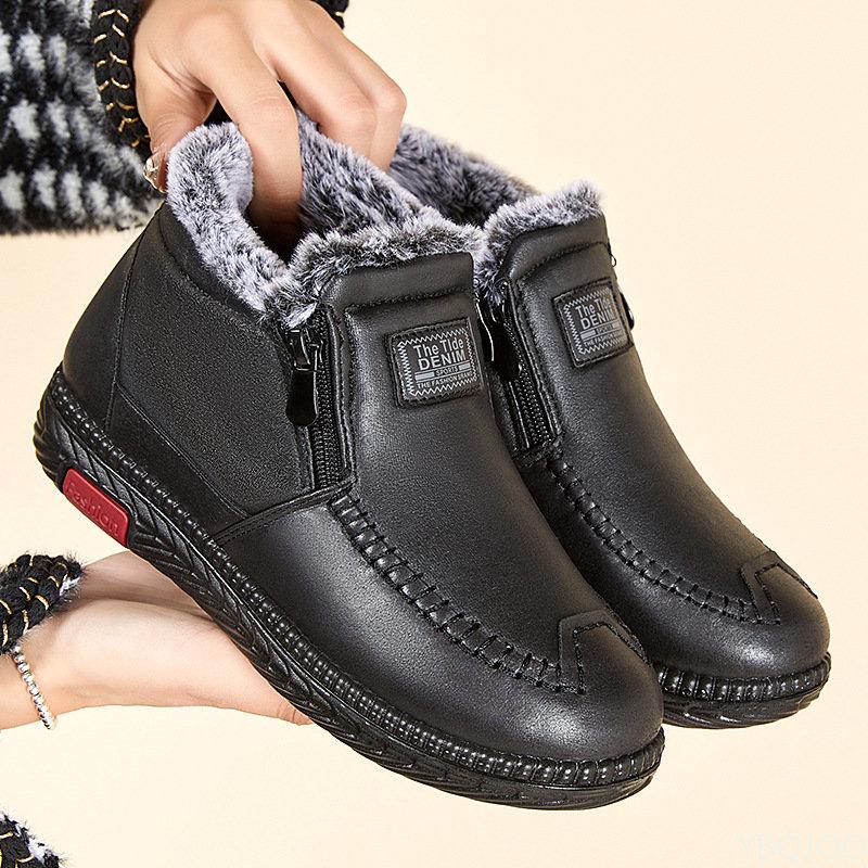 Fashion Women's Cotton Boots Winter Waterproof Rabbit Fur Warm Cloth Shoes Plus Velvet Padded Mother's Cotton Shoes Non-slip Snow Boots
