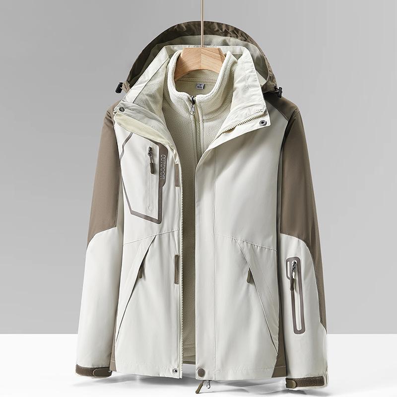 Женская куртка для осени и зимы для улицы, комплект из двух частей, куртка для альпинизма три в одном с бархатной подкладкой и утолщением для мужчин