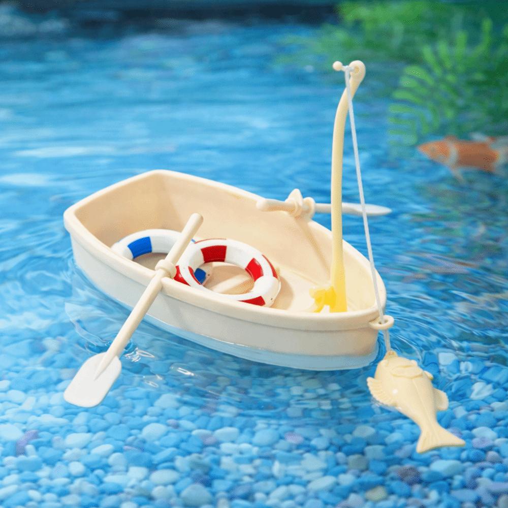 Mini Fishing Boat Model Plastic Fish Tank Landscape Floating Plastic Boat Fish Tank Decor