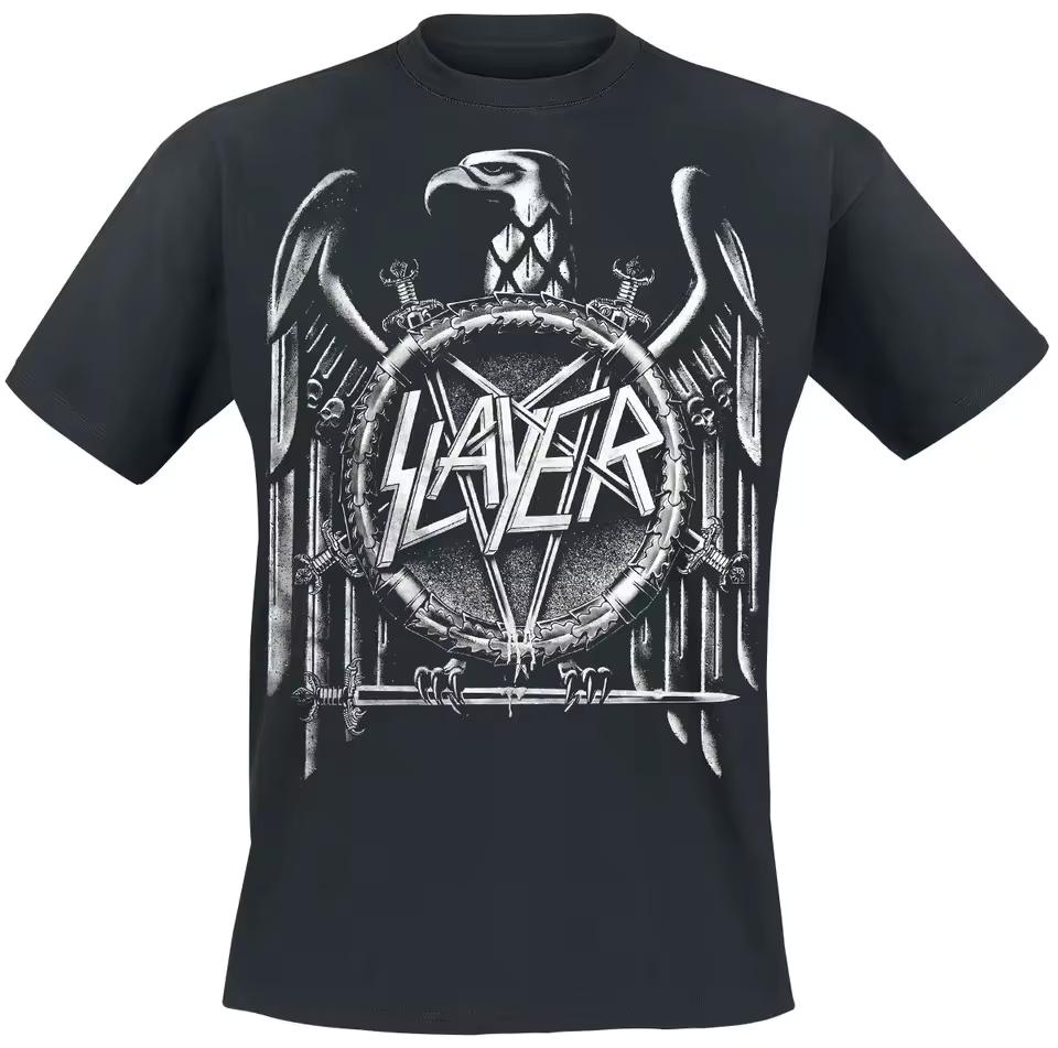 Slayer Eagle Pentagram Crest Print Cotton T-shirt Men Women Thrash Metal Band Unisex Tee