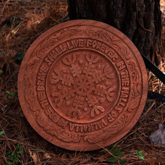 Nordic Rampage Wooden Small Round Shield Handmade Functional Woodcut Costume Reenactment Norse Viking Warrior Crest Shield