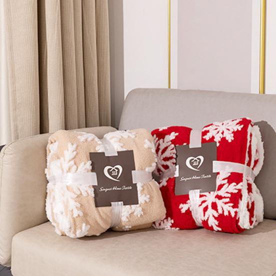 Рождественское одеяло с волосатым принтом снежинок, мягкие утолщенные двойные слои, сохраняющие тепло, контрастные цвета, антипиллинговое диванное одеяло, плохое зимнее одеяло для дома