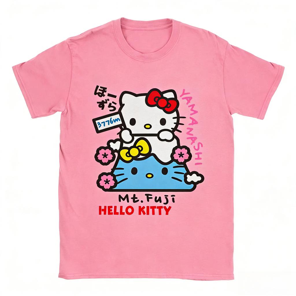 2026 новая футболка Hello Kitty из мягкого хлопка с коротким рукавом и круглым вырезом, милый принт, легкий летний топ для женщин, повседневная одежда