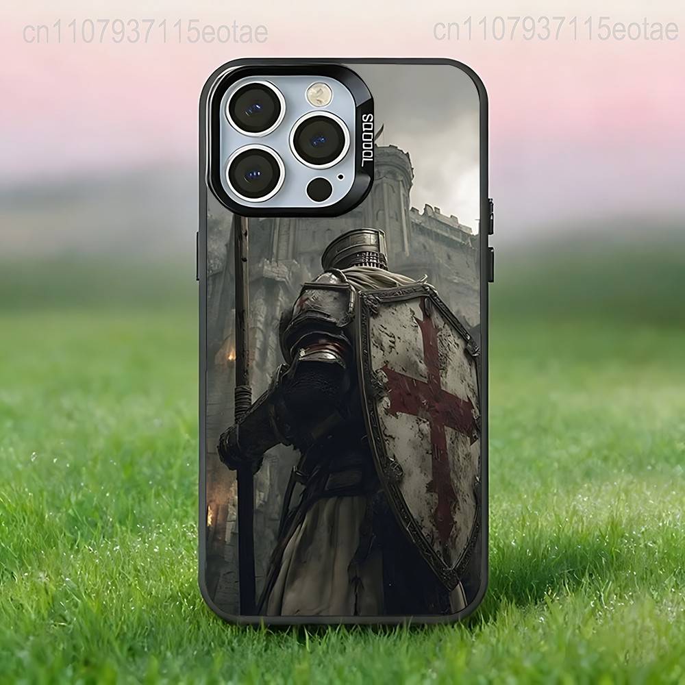 Крестоносец Тамплиер Рыцарь искусство Чехол для телефона Для iPhone 17,16,15,14,13,12,11,Pro,XS,Max,Plus,Mini,SE4,E Черный Матовый Ударопрочный Чехол