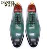 Fashion Men's Luxury Green & Black Genuine Leather Oxford Shoes Fashionable Lace-Up Formal Shoes Suitable for Wedding Office Business