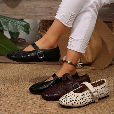 Женские кожаные балетки с перфорацией большого размера, минималистичный дизайн, обувь Мэри Джейн, весна