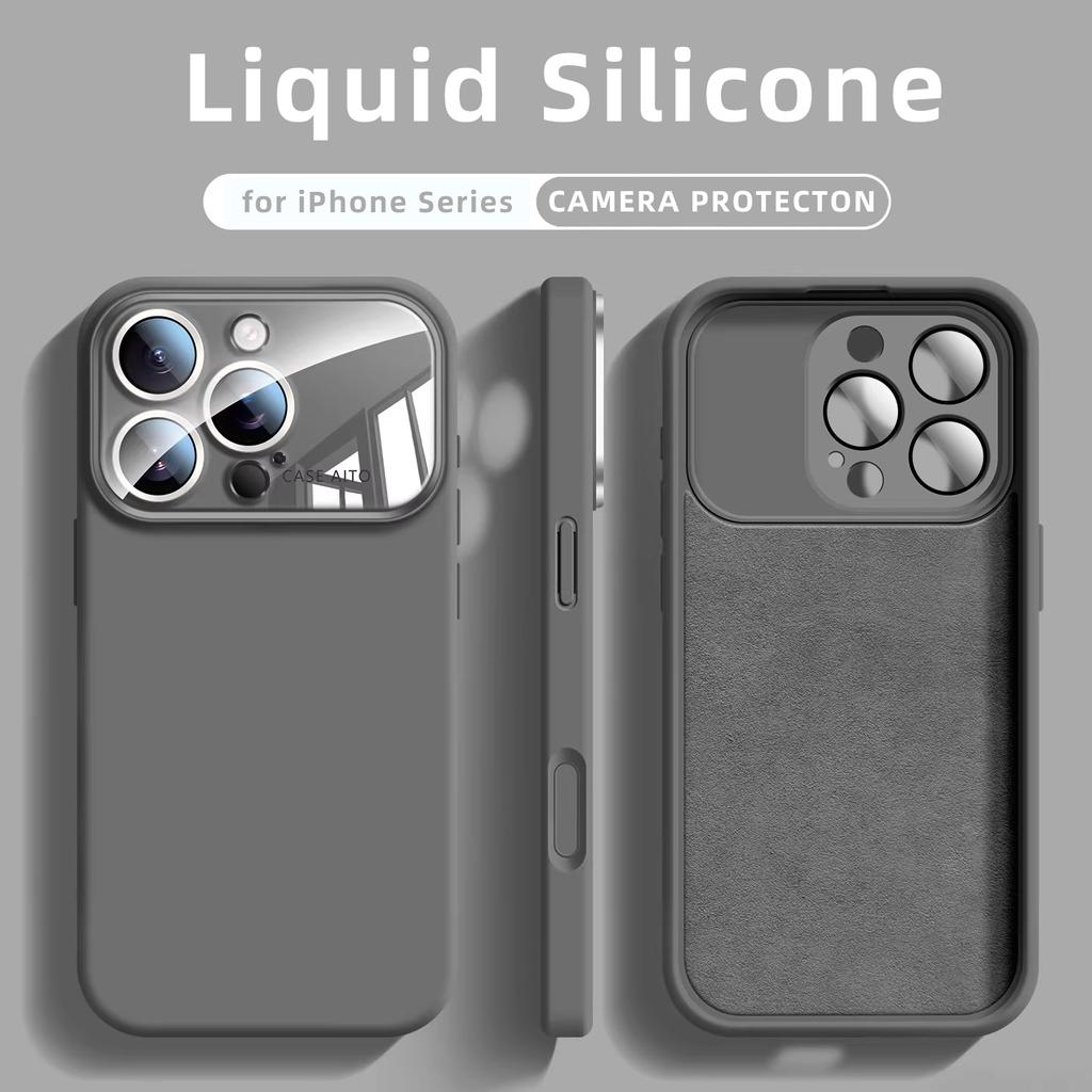 Оригинальный чехол из жидкого силикона для iPhone 17 16 15 14 13 Pro Max 17Pro Air Glass Большое окно Защита камеры Мягкая крышка
