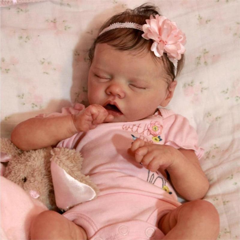 Cute 18 Inch Reborn Dolls Twin A Full Vinyl/Cloth Body Newborn Babies Doll with Closed Eyes Real Looking Reborn Toddler Girl Dolls Kid's Birthday Gift