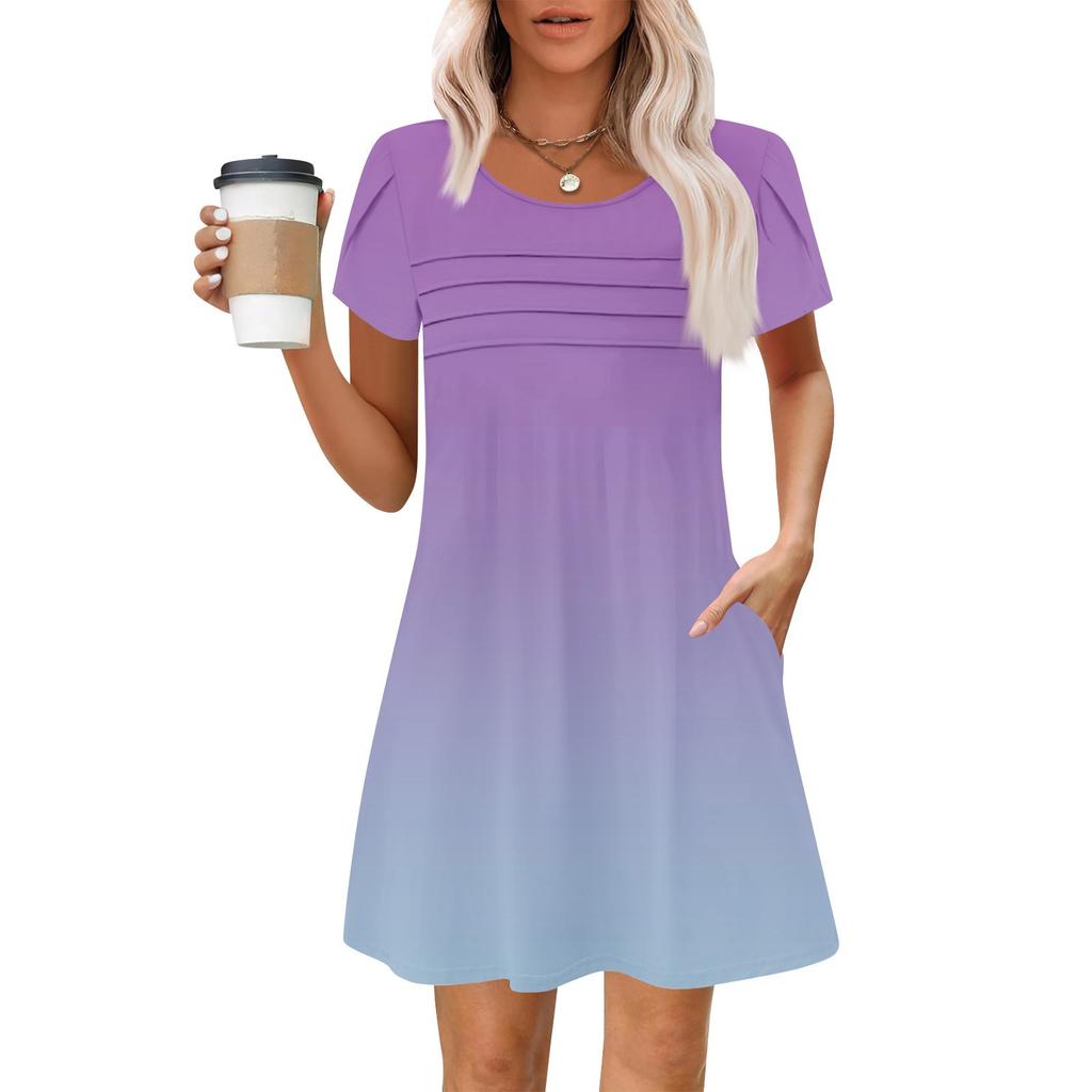 Женские летние повседневные лепестковые узкие полосатые плиссированные однотонные платья