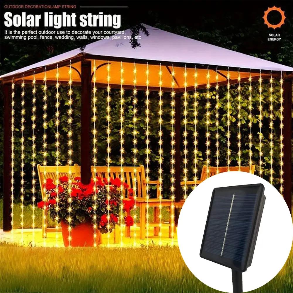 LED Solar Curtain Lights Outdoor Gardens Fairy Lamp Outside Courtyards Holiday Parties Christmas Decorations Copper Wire Lights