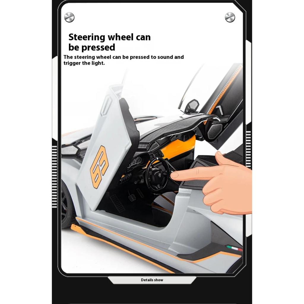 1/18 Scale Lamborghini Aventador SVJ Hidden Edition Race King Supercar Alloy Diecast Model Car Sound & Light Children Toy Gift Present