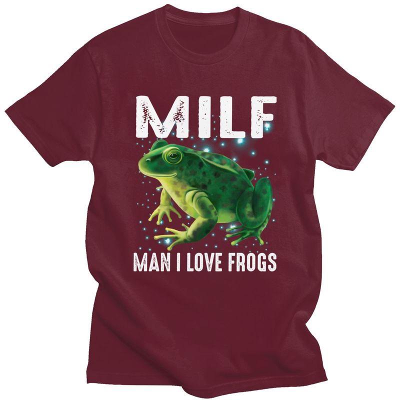 MILF Man I Love Frogs Tshirt for Men Short Sleeves Casual T Shirt Tshirt Slim Fit Pure Cotton Tee Valentines Day Gift