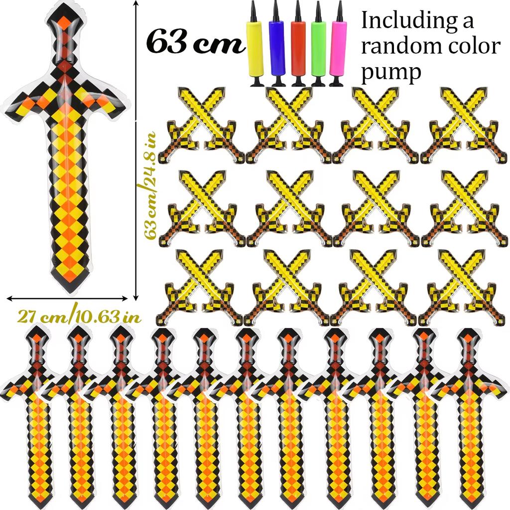 12-72Pcs Inflatable Weapons for Kids Pixel Diamond Swords Inflatable Swords for Theme Party Birthday Halloween Party Cosplay
