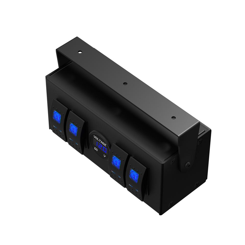 4 Gang Rocker Switch Box 12V/24V On Off Switch With Voltmeter For Boat Car Truck