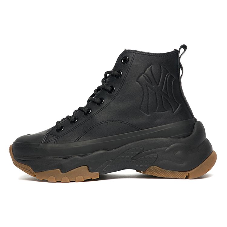 MLB Chunky High Synthetic Leather Trend Sports Shock Absorption Non-Slip Increased Height High-Top Dad Shoes Unisex sneakers Black 3ASHU4116-50BKS