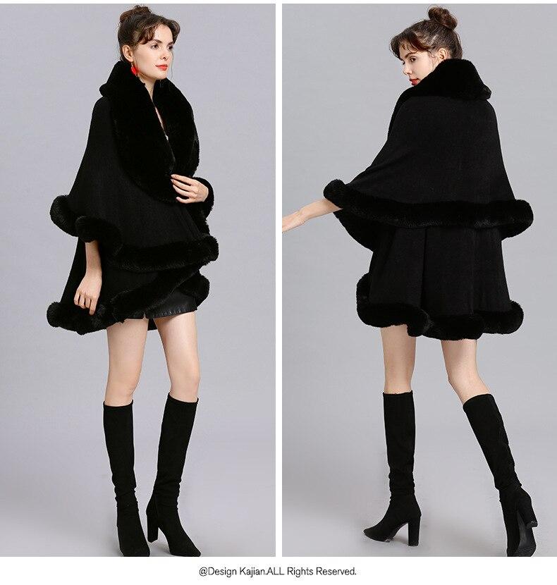 Зимняя толстая черная, серая большая шаль из искусственного кроличьего меха на шее, накидка, теплый длинный двухслойный кардиган, пончо, женское свободное уличное пальто