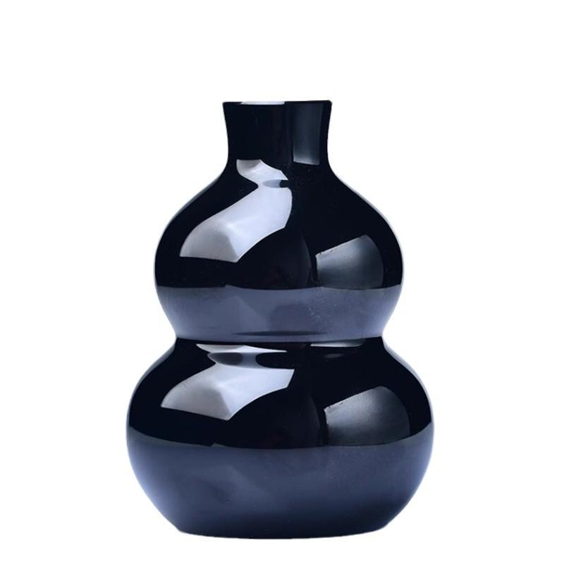 Pure Black Obsidian Gourd Ornament – Ruyi Gift for Home, Office, or Entryway Decor