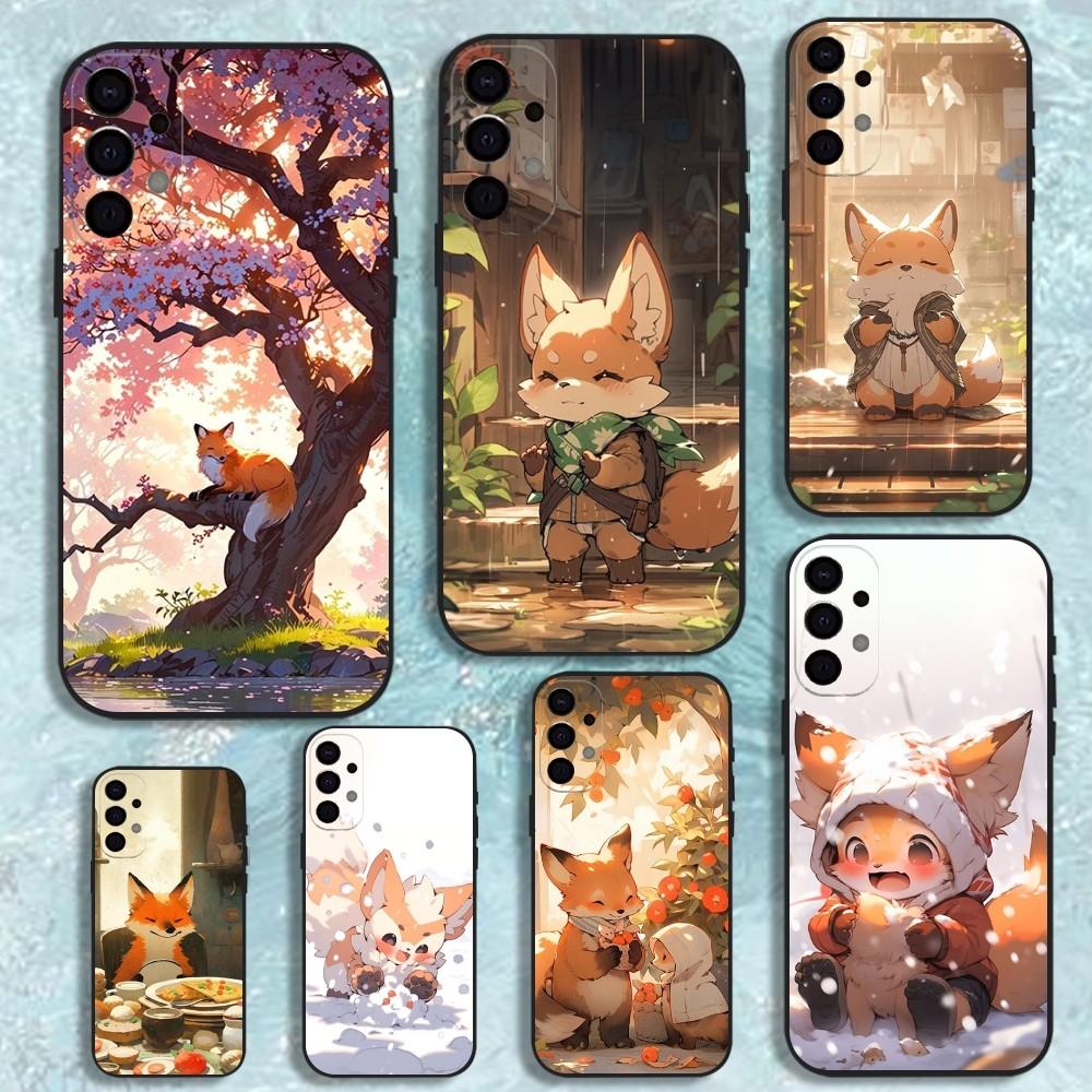 Cute Cartoon Animal Fox Phone Case For Samsung S25,S24,S21,S22,S23,S30,Ultra,S20,Plus,Fe,Lite,Note,10,9,5G Black Cover