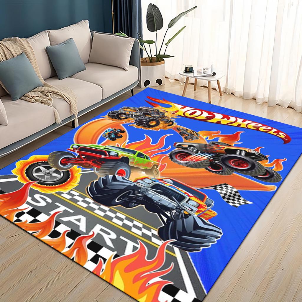 3D Коврик для пола 'Hot W-Wheels Monster Racing Car', Ковер для гостиной, детской спальни, под диван, Прикроватный коврик, Нескользящий коврик