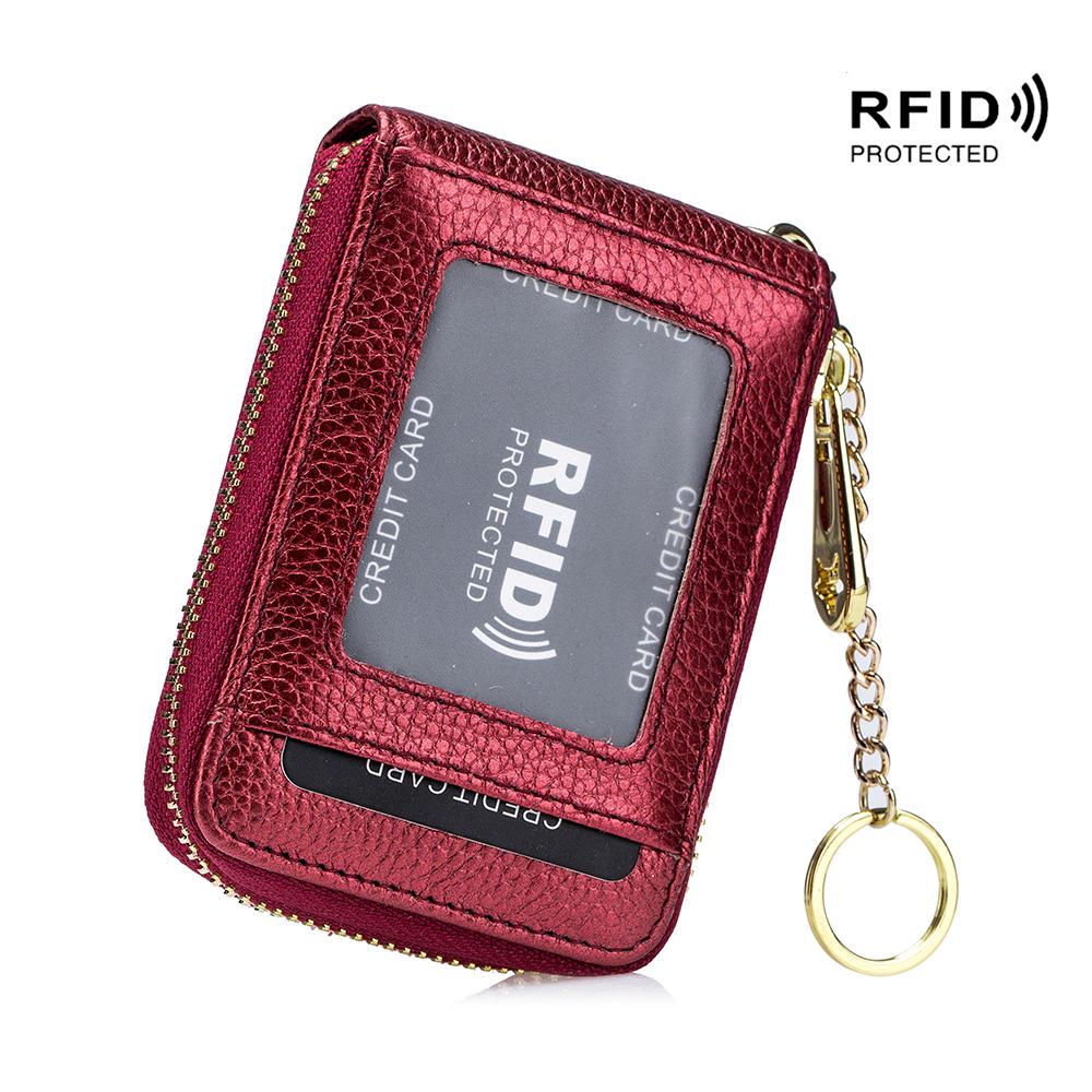 Изысканный кожаный кошелек-гармошка с RFID для карт для женщин и мужчин с брелоком