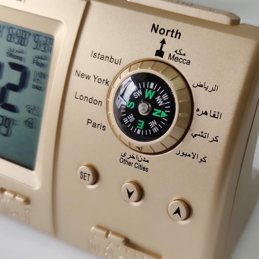 Мусульманские настольные часы с напоминанием о молитве Кибла Компас Хиджра Ежедневный будильник Простая настройка для Мекки Парижа Лондона Стамбула