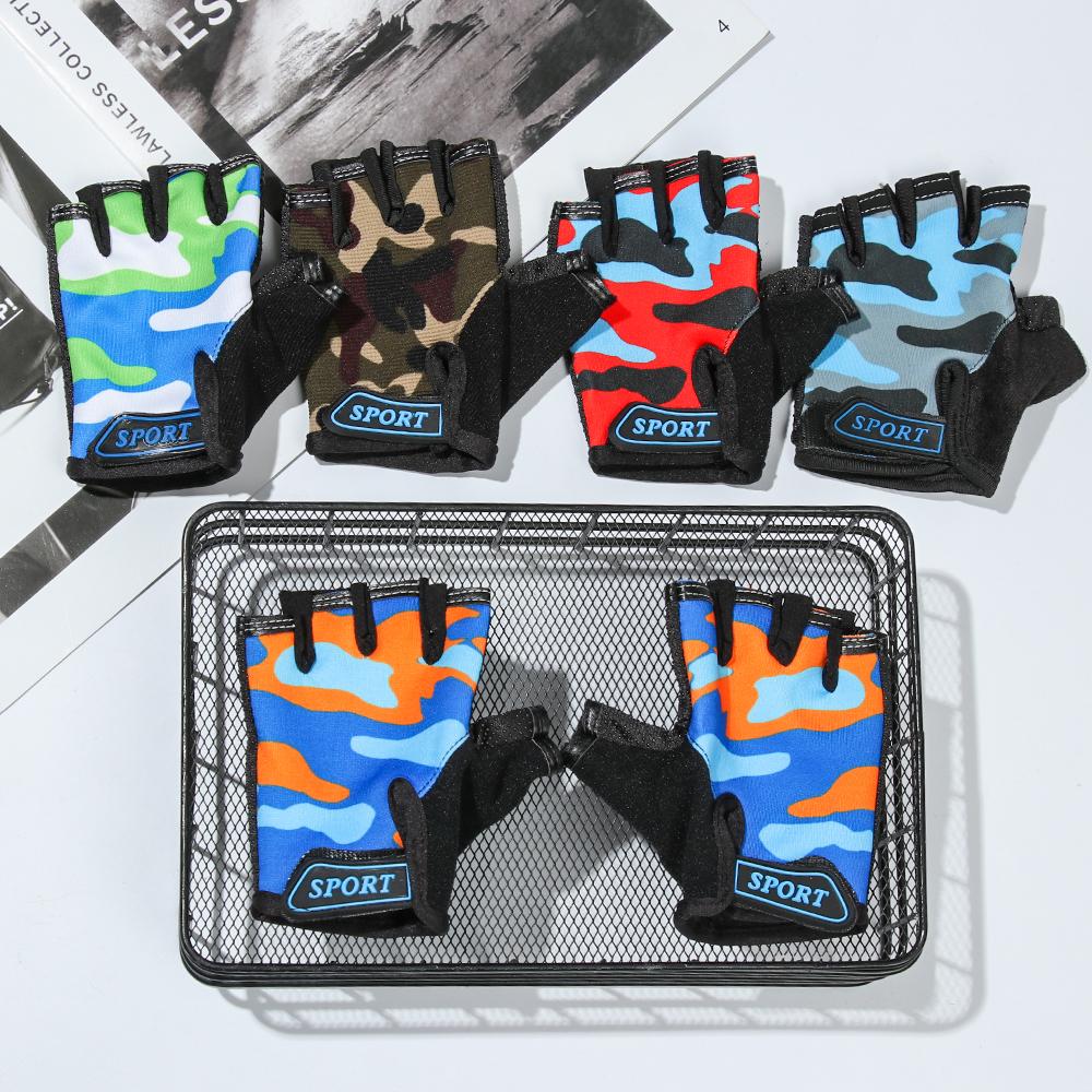 Equipment High Elastic Camouflage Child Bicycle Gloves Children's Bike Gloves Half Finger Mittens