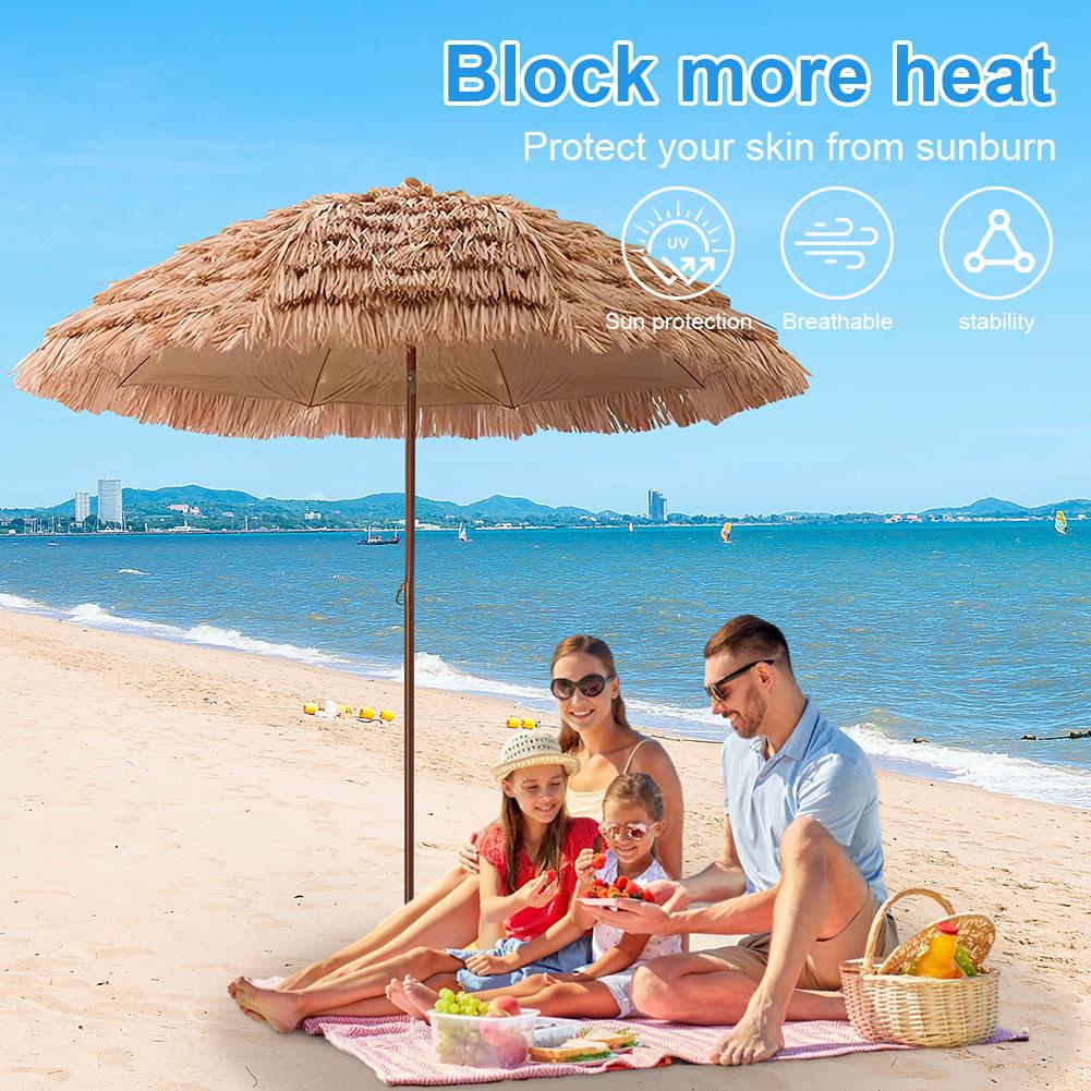 6.23ft/1.9m Height Beach Umbrella Height Adjustable Outdoor Patio Umbrella 8 Ribs Thatched Tiki Umbrella for Garden Patio