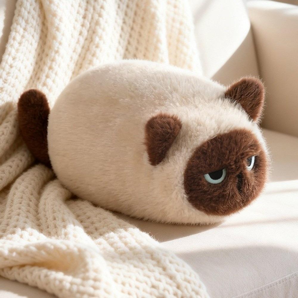 Fluffy Cat Plush Doll Soft Siamese Cat Plush Doll Super Cute Resting Kitten Plush Doll Room Decor
