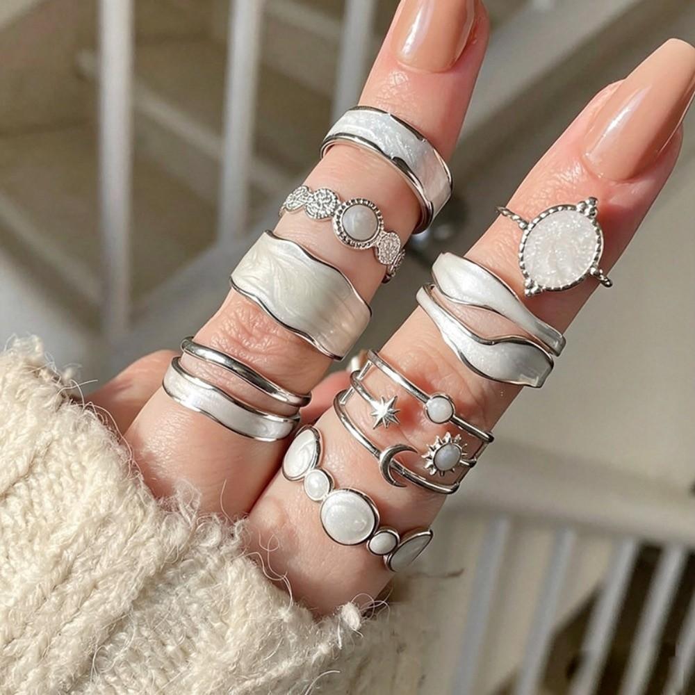 Irregular Ring Set White Enamel Statement Rings New Stacking Rings for Daily Wear Jewelry