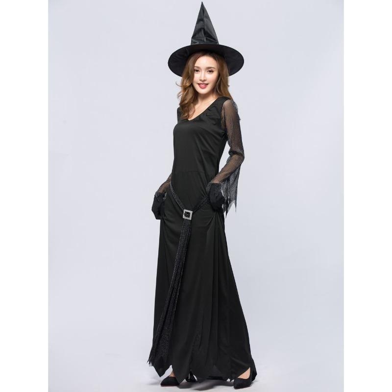 L New Halloween Black High Split Sexy Witch Dress Evil Witch Costume Stage Costume